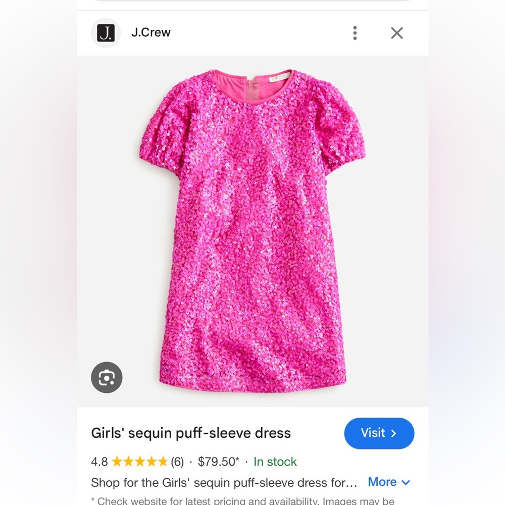 NEW w/ tags J Crew Girls Sequence Puff Sleeve Dress - Size 8 Pink